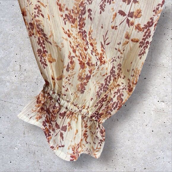 Andree By Unit Tiered Floral Top Cream Brown Semi Sheer Large Boho Peasant - Picture 5 of 8